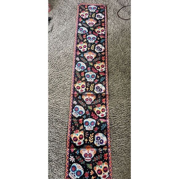 Sugar skull table runner, nice and long  13 x 72” 6 feet - Picture 11 of 12